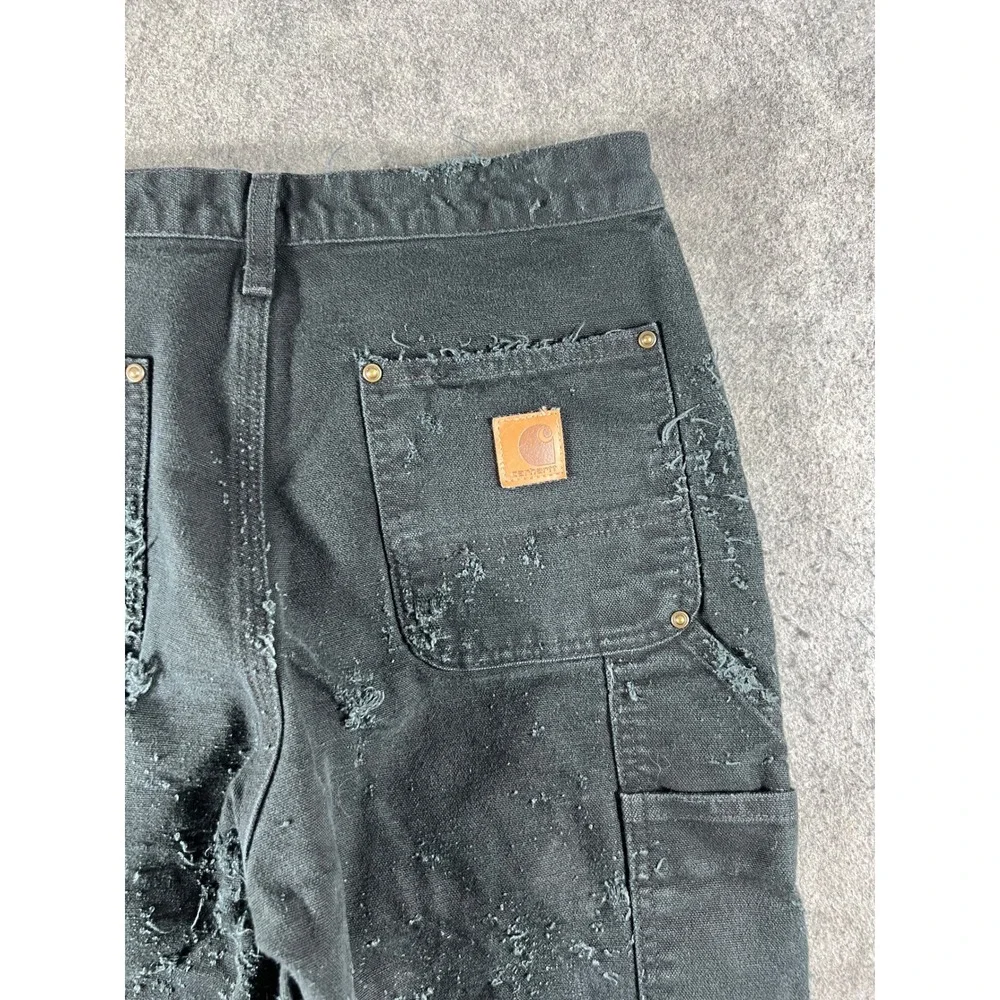 Carhartt B136 BLK Double Knee Carpenter Distressed Work Pants Black Mens 30x30